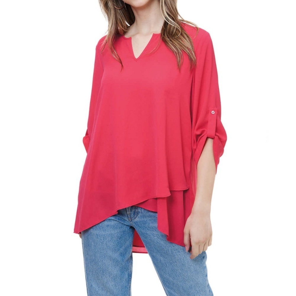 🔥🔥Cristina B Women’s Pink Roll Up Sleeve Tunic Blouse